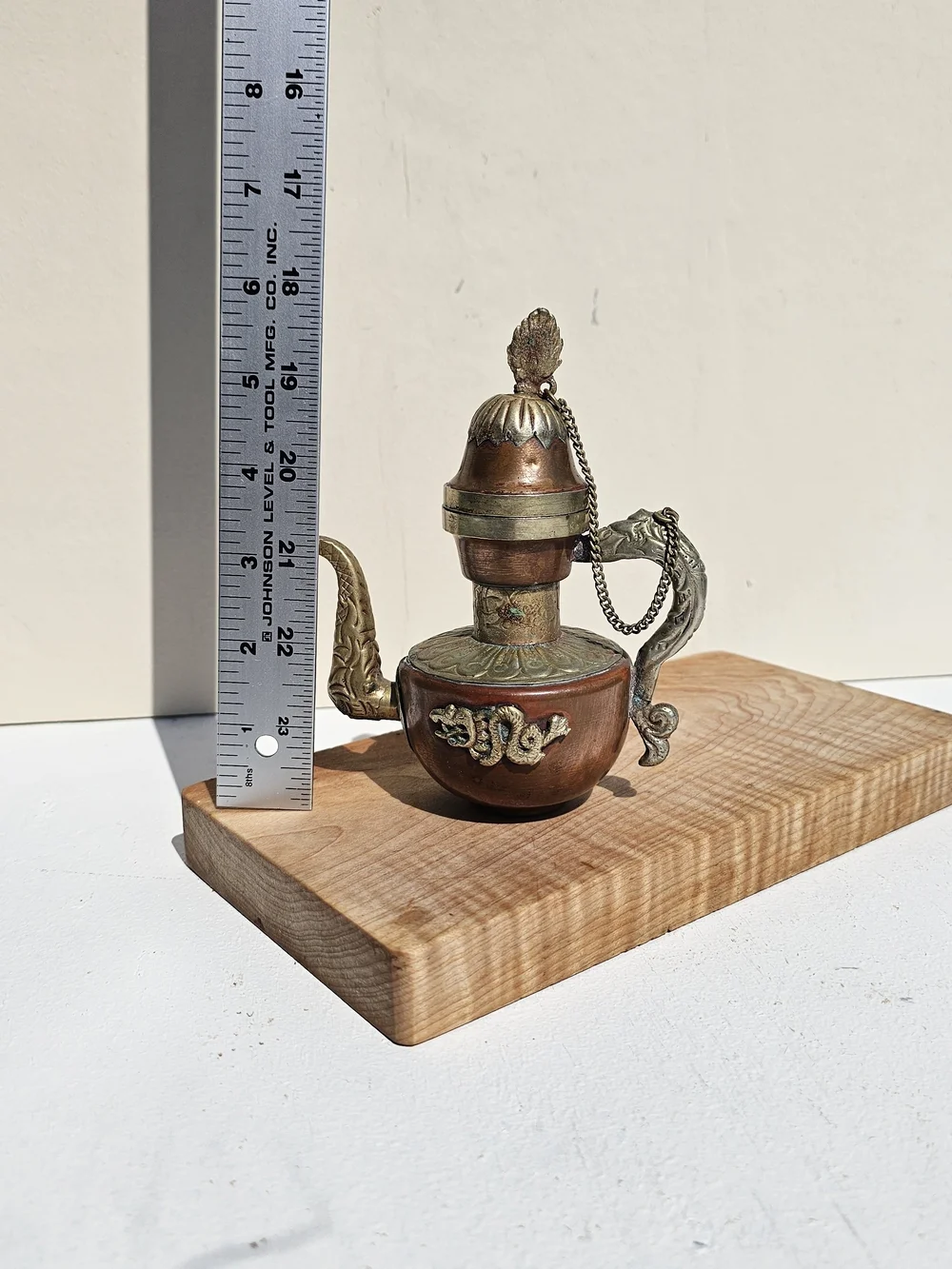 Vintage Tibetan Copper Silver Ewer Teapot Dragon Handle Elephant Pitcher